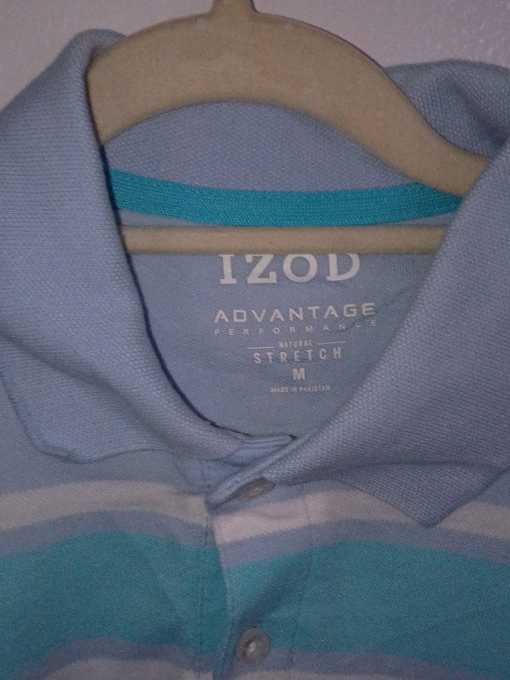 Izod Men's Light Blue and Aqua Striped Polo